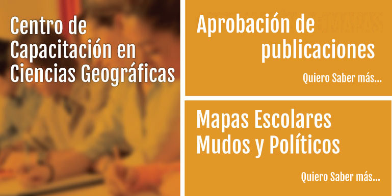 Nuestros Servicios, Productos en venta, Aprobación de publicaciones, cursos y talleres, Publicaciones, Descargas, Imprenta, museo Geográfico, Biblioteca, Escáner Fotogramétrico.