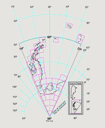 Representación de la parte Antartica con proyección Estereográfica Polar