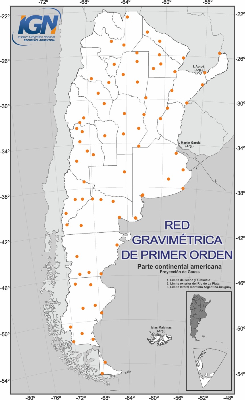 Mapa de la red gravimétrica primer orden