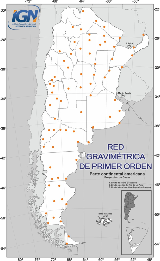 Mapa de la red gravimétrica primer orden