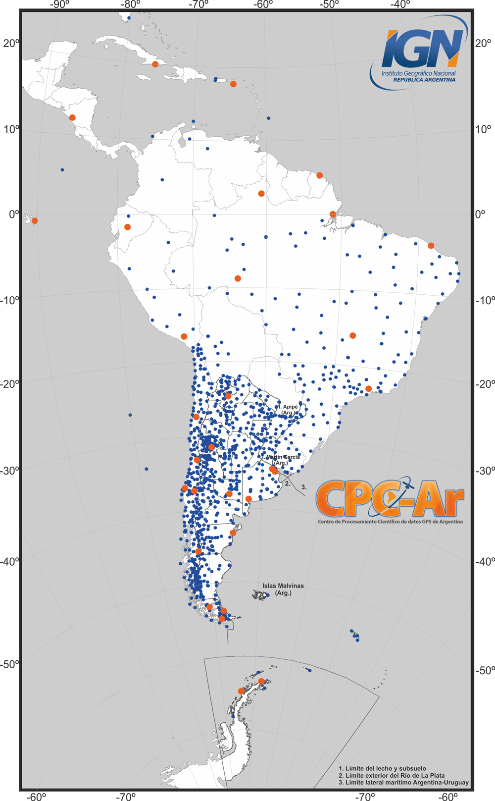 Estaciones GNSS procesadas por el CPC-Ar (Dic. 2019)